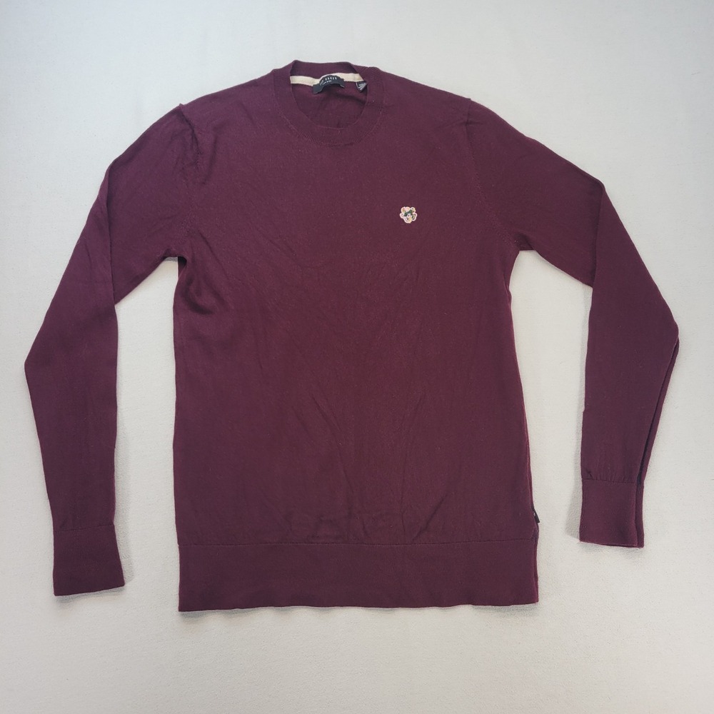 Ted Baker Sweater Mens Large‎ Maroon Wool Knit Pullover Long Sleeve Crew Neck